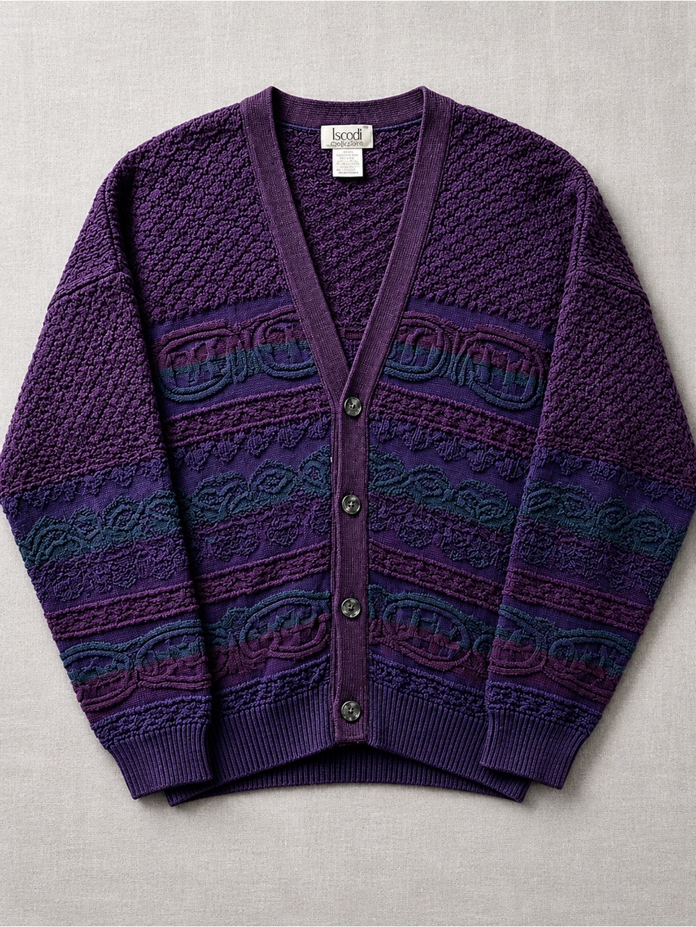 Vintage Tosani Purple Textured 3D Knit Button-Front Cardigan